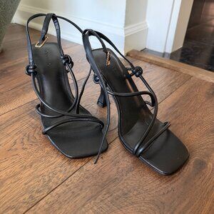 Open Edit Black Strappy Heeled Sandals Square Toe Knotted Strap Size 7